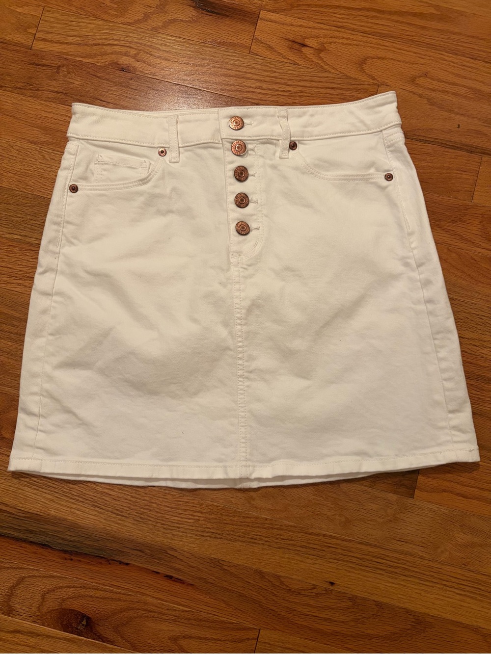 Loft White Button Front Denim Skirt